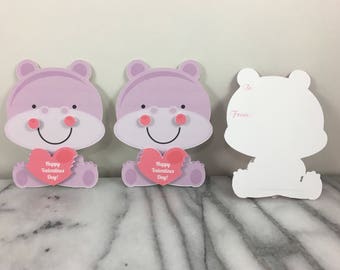 Hippo Valentines: Set of 12 Classroom Note Cards