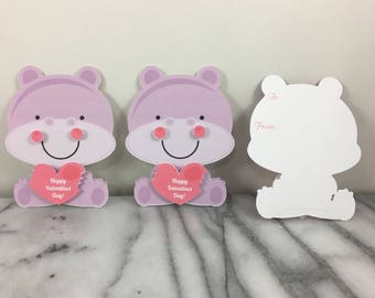 Hippo set of 12  Classroom Valentines , Mini note cards, Preschool Valentines, School Valentines, Valentine Gift