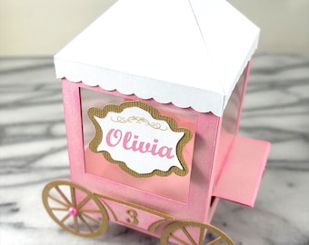 Popcorn Cart Favor Box in Pastel Pink and gold, perfect for baby shower, birthday party, full assembled treat box, personalized,