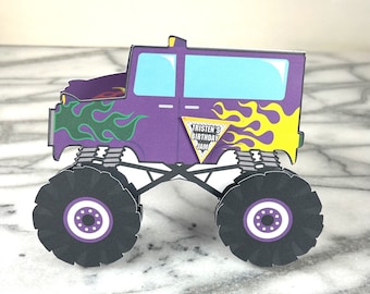 Skull Monster Truck Invitations with wobbling wheels, birthday party, monster jam, printed and shipped completely assembled, interactive