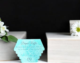 Diaper Shaped Raffle Cards: Lace Baby Shower Game