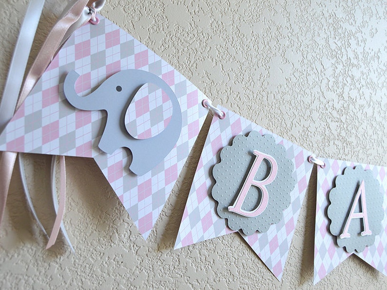 Baby Shower Elephant Banner, 3 different colors available image 1