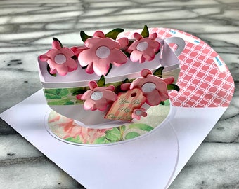 Tea Cup Box Card for a birthday, thinking of you, just because Pop up card, Tea Cup and Flowers