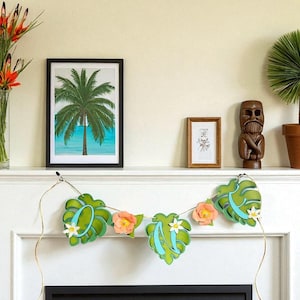 Floral Tropical Banner: Aloha Party Decor, Hibiscus & Monstera