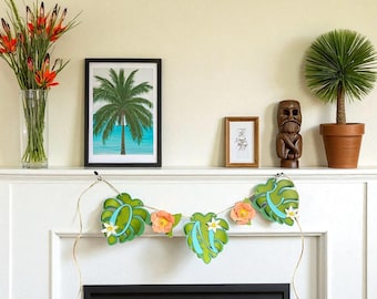 Floral Tropical Banner: Aloha Party Decor, Hibiscus & Monstera