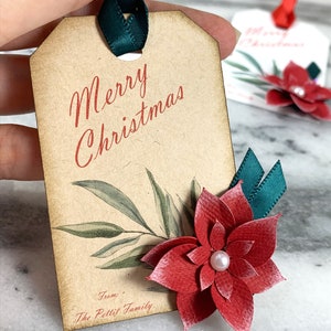 Poinsettia Christmas Gift Tags set of 6, Christmas Tags, Christmas Gift Tags, Holiday Tag, Personalizable, Vintage Inspired Tags, elegant