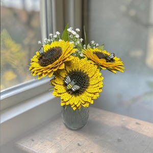 Handcrafted Paper Lyric Sunflowers with a Bee added to the flower image 1