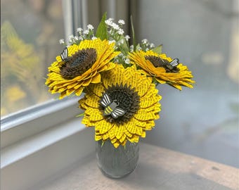 Handcrafted Paper Lyric Sunflowers with a Bee added to the flower