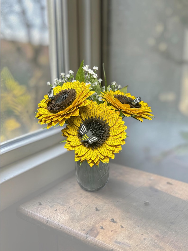 Handcrafted Paper Lyric Sunflowers with a Bee added to the flower image 1