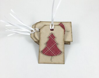 Handmade Christmas Gift Tags, Red & Gold Tree, Set of 6
