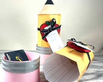 Pencil Gift Card Holder, Back to School Occasion , Teacher Appreciation Gift Box, School Party Supply, Favor box, fully assembled