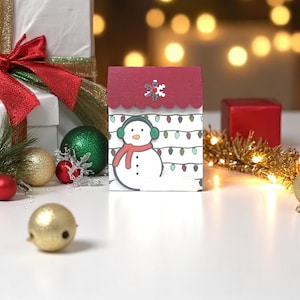 Kerstcadeaukaarthouder, lichten en sneeuwvlokken in rood, kaart, verpakking, kerstcadeaukaart, kerstcadeaukaart, handgemaakte cadeaukaarthouder,