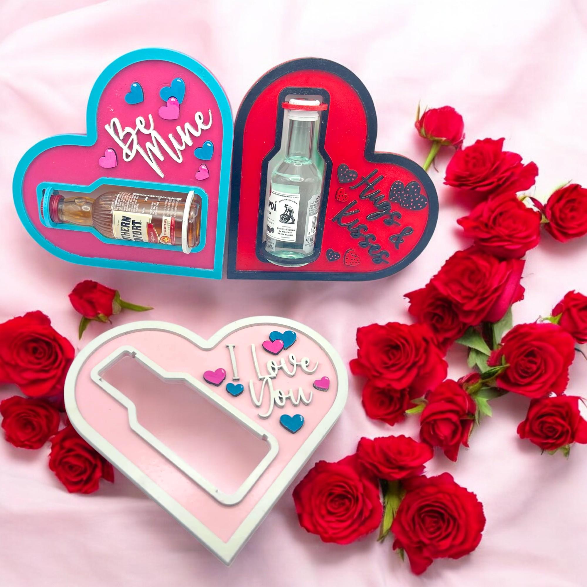 Valentine Shot Holder: Painted Basswood Mini Liquor Bottle Gift