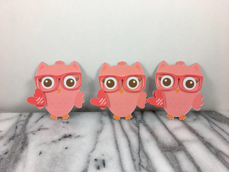 Valentines, Nerdy Owl Girl set of 12, Mini note cards, Valentines Day, School Valentines, Valentines for kids class room image 1