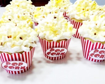Popcorn Cupcake Wrappers: 3D Carnival Party Decorations (Set of 12)