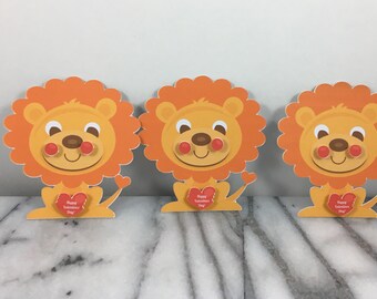 Lion Valentines: Set of 12 Mini Classroom Note Cards