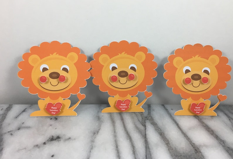 Valentines, Lion set of 12, Mini note cards, Valentines Day, Classroom Valentines, School Valentines, Preschool Valentines image 1