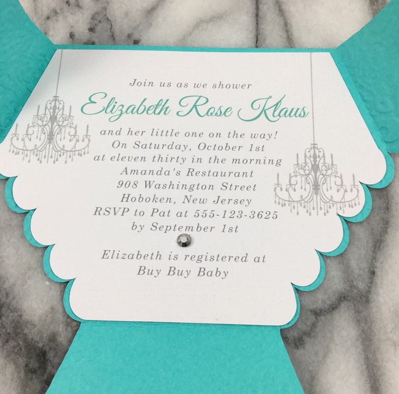 Diaper Invitation: Theme of T&C or Breakfast at Tiffany's for baby shower, announcement, printed and shipped image 2