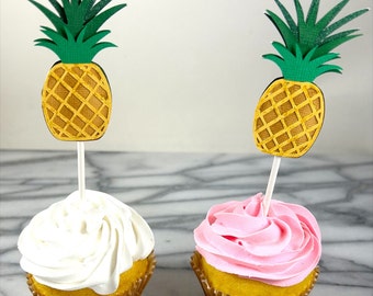 Pineapple Cupcake Toppers,Set of 12, Pool party, Aloha party, Tropical Party, Baby Shower, Birthday Party, Hawaiian Party, luau, beach party