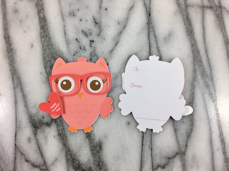 Valentines, Nerdy Owl Girl set of 12, Mini note cards, Valentines Day, School Valentines, Valentines for kids class room image 2