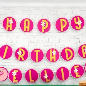 Tropical Birthday Banner: Flamingo & Pineapple Luau Party Decor