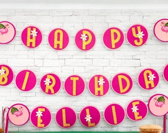 Tropical Birthday Banner: Flamingo & Pineapple Luau Party Decor