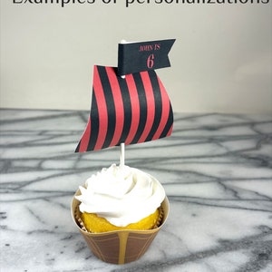 Pirate Ship Cupcake Wrappers and Toppers set of 12, Treasure, Boat, Pirate Birthday Party, Choose Just Sails, image 7