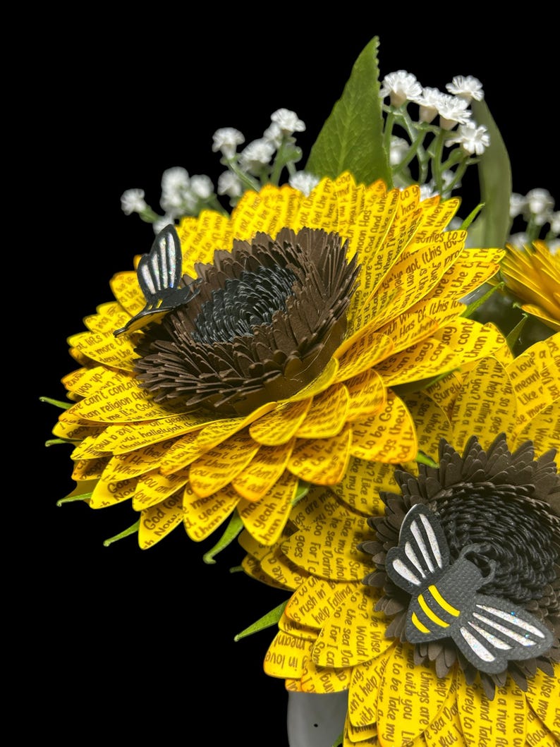 Handcrafted Paper Lyric Sunflowers with a Bee added to the flower image 2
