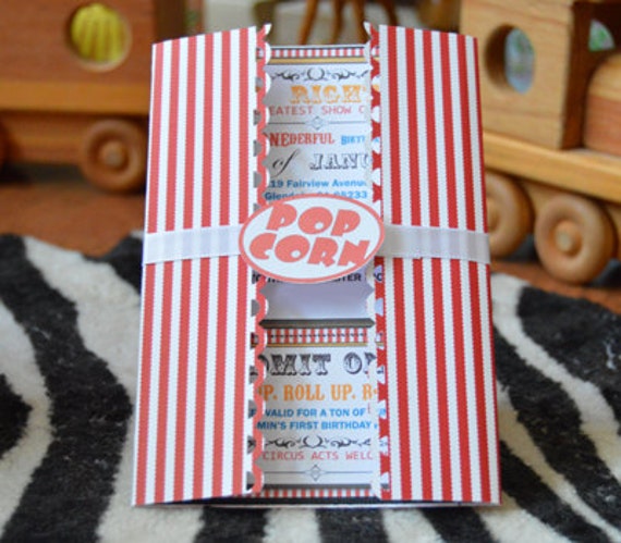 Invitations, Circus, Carnival, Movie Party Popcorn Box Styled Invite set of 10 for Birthday Celebration, Baby Shower Il_570xn