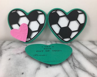 Soccer Heart Valentines: Set of 12 Classroom Note Cards