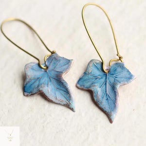 Vintage Blau Ahornblatt Ohrringe, lange Herbst baumeln, ewige Blume Design, einzigartige Herbst Schmuck Geschenk, perfektes Geschenk für Mutter oder Freundin.