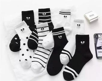 Cute Embroidered Mouse Socks, Cartoon Animal Sock, Mouse Patterned Socks, Happy Daily Socks, Cotton Crew Sock, Ankle Socks, Gift For Her