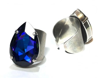 Large Heliotrope Pear Swarovski Crystal Ring // Teardrop Swarovski Crystal Jewelry // High Fashion // Swarovski Jewelry