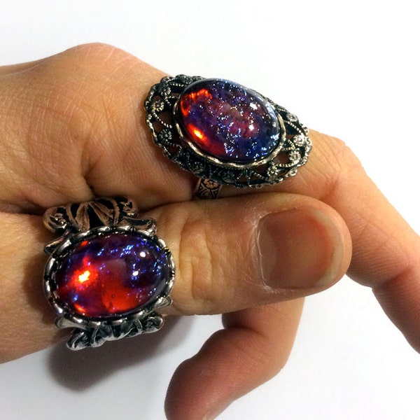 Fire Opal Ring - Gothic Ring - Victorian Ring - Mexican Fire Opal - Dragon's Breath Ring