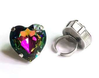 RARE Large Swarovski Crystal Heart Ring - Vitrail // Swarovski Crystal Ring //Swarovski Crystal Jewelry // Anniversary Gift