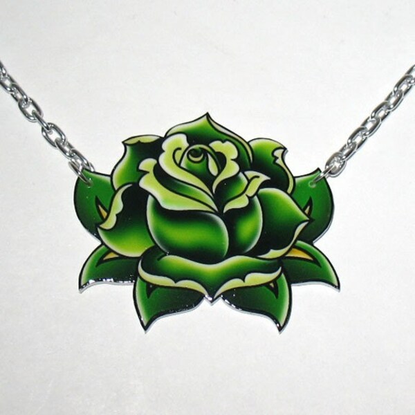 GREEN Rose Charm Necklace