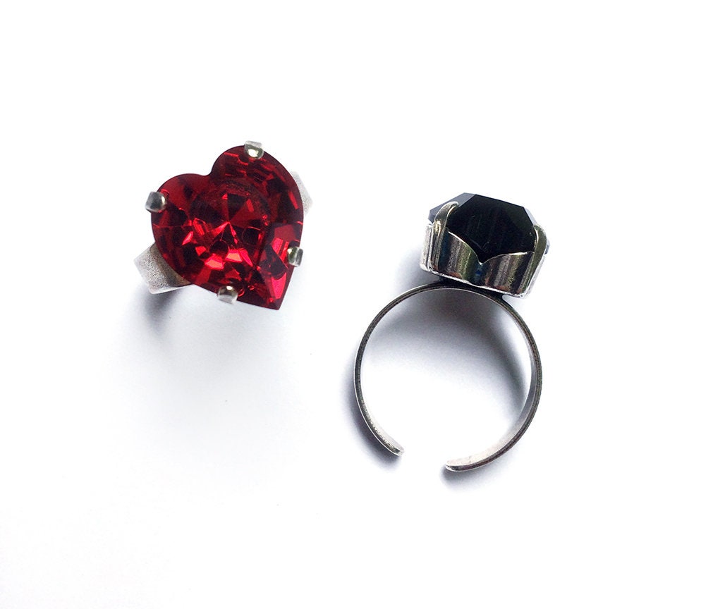 Red or Black Heart Ring //Swarovski Crystal Ring // Heart | Etsy