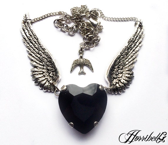 Angel Wings Necklace With Black Heart Black Heart Necklace Angel Necklace Fallen Angel Angel Wing Jewelry Gothic Wedding - colorful angel wings roblox