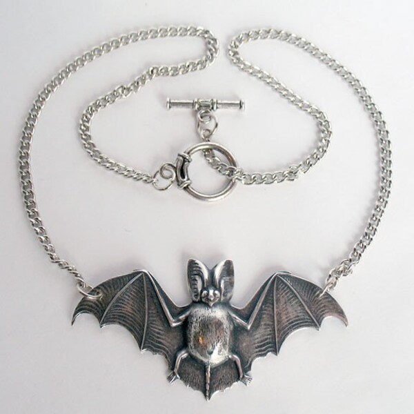 Large Silver Bat Necklace