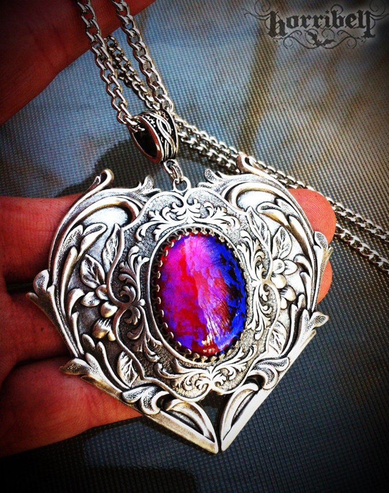 Large Heart Fire Opal Necklace // Heart Necklace // Valentines Etsy