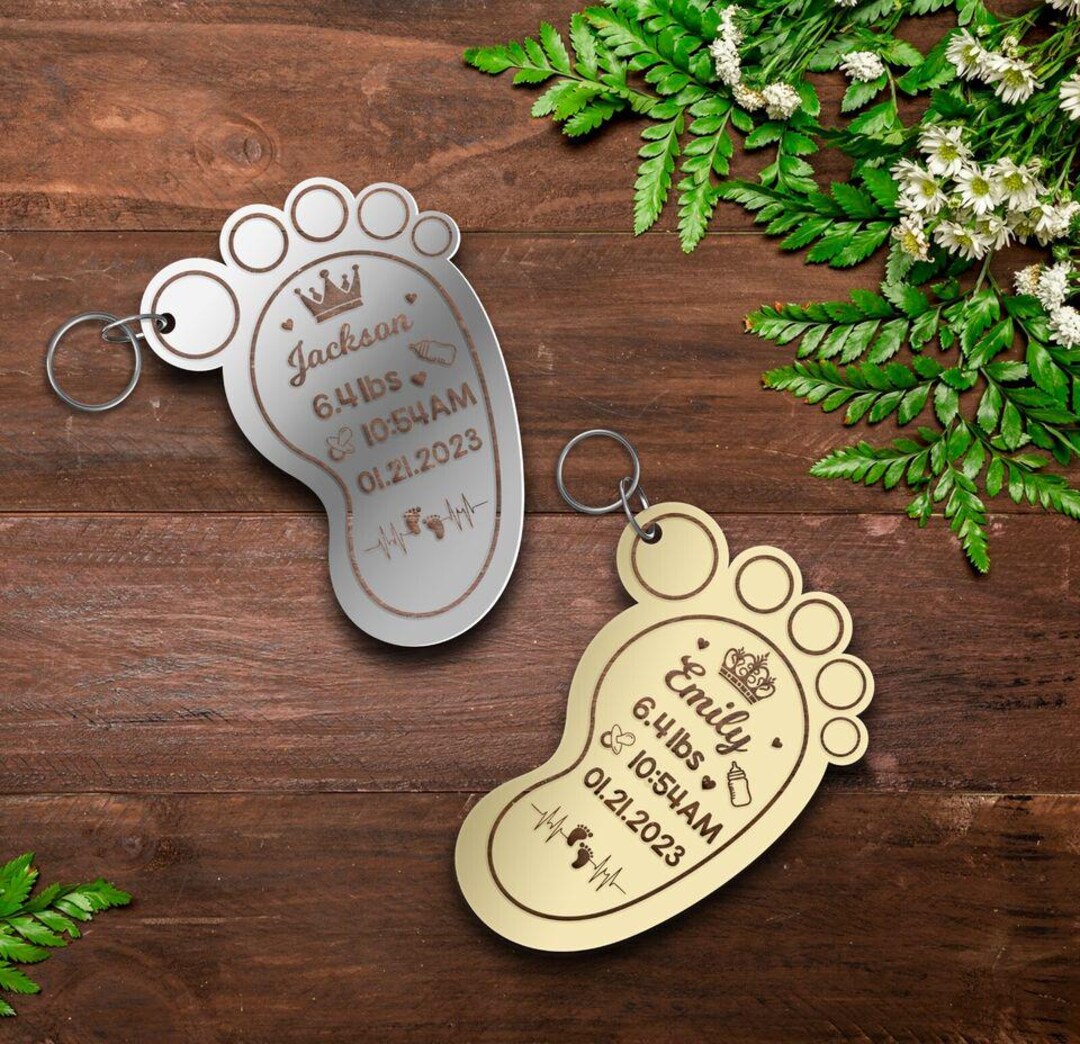 Personalized Acrylic Footprint Keyrings Engraved Newborn Baby Name ...