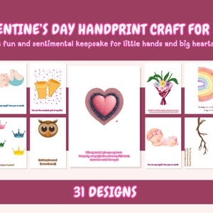 Valentinstag Handabdruck Handwerk für Kinder, Valentinstag Kindertagesstätte oder Vorschulandenken, druckbares Valentinstag Handabdruck Handwerk für Baby Handabdruck