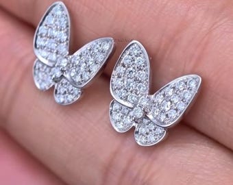 Butterfly White Round Cut Moissanite Diamond Solitaire Stud Earrings For Her