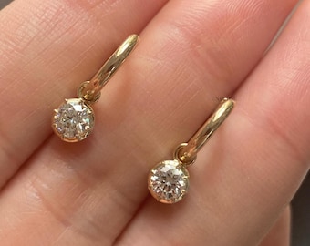 Round Cut Moissanite Drop Dangle Earrings, Solitaire Double Prong Set