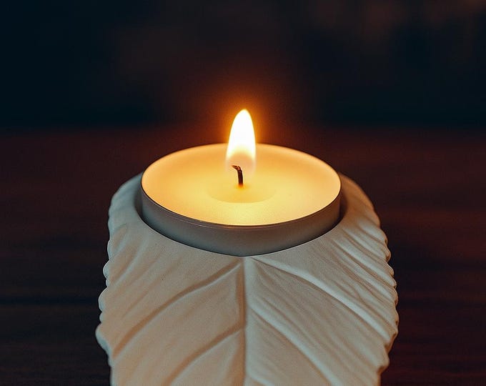 hand made leaf patterned stone candle holder