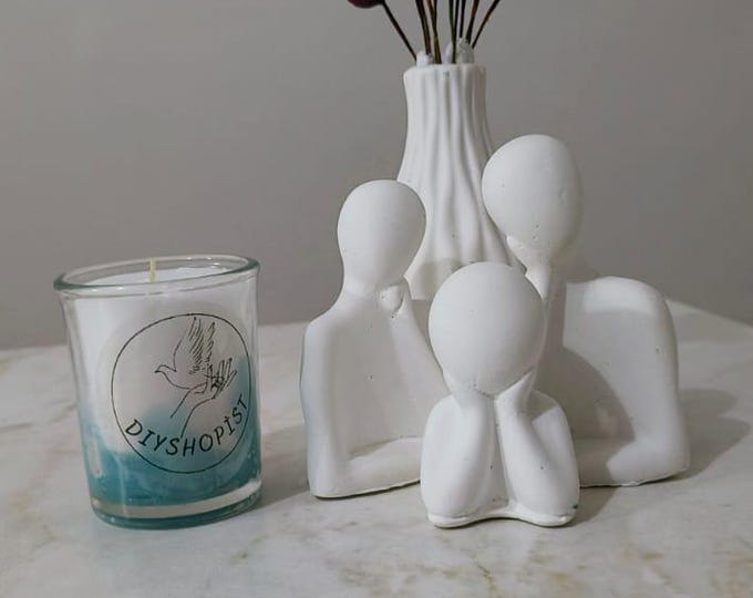 Minimal candle holder and vase with a thoughtful family figure, handmade modern home decor