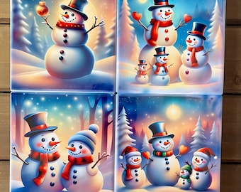 Set of 4 Snowman Family Coasters Winter Wonderland Collection