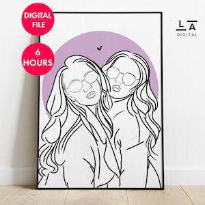 Personalisiertes, handgezeichnetes Portrait: Linienzeichnung, Besties, Paar, Familien Geschenk