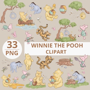 Classic Winnie the Pooh and Friends Clipart, Winnie The Pooh PNG Bundle Clip Art, Transparent PNG, Classic Winnie the Pooh PNG Bundle