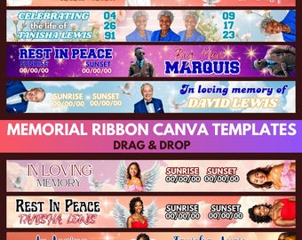 Memorial Ribbon Templates Bundle: Editable In Loving Memory Ribbons With Photo, Funeral Background